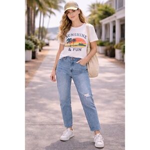 Levis Made & Crafted Jane Crop Jeans Distressed Medium Wash Denim‎ Size 28